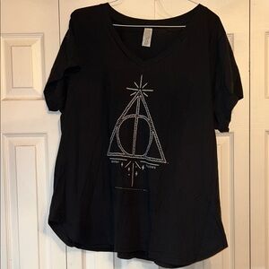 Gildan Black Tee with Deathly Hallows
